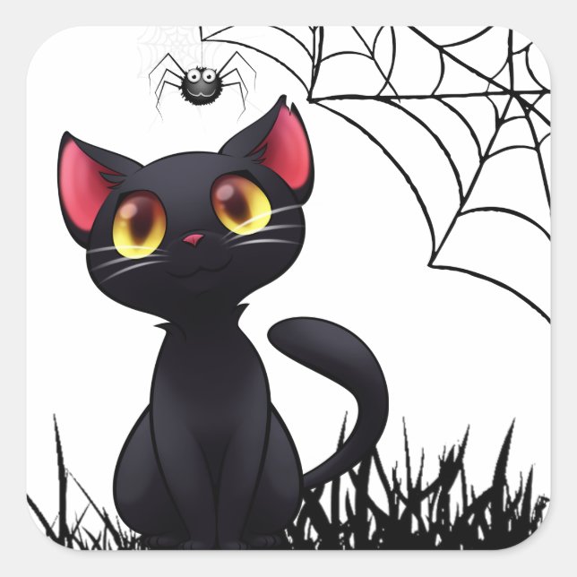 Niedliche Halloween-Katzenjacke mit Spider Quadratischer Aufkleber (Vorderseite)