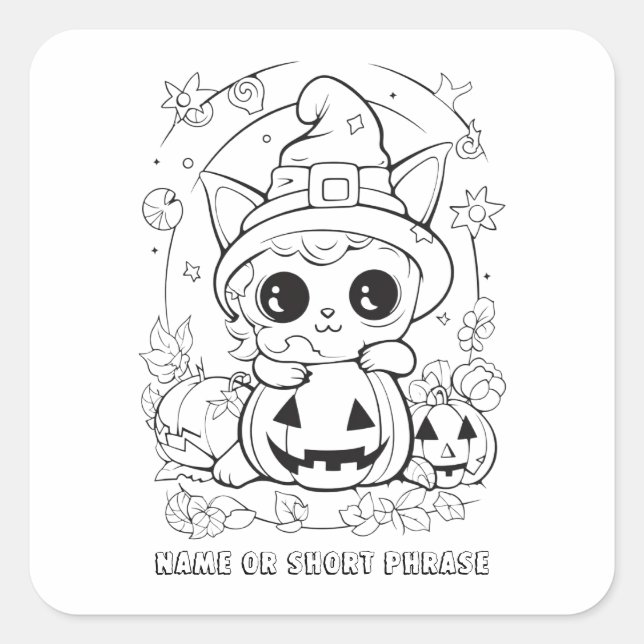 Niedliche Halloween Kitenfarbe Quadratischer Aufkleber (Vorderseite)