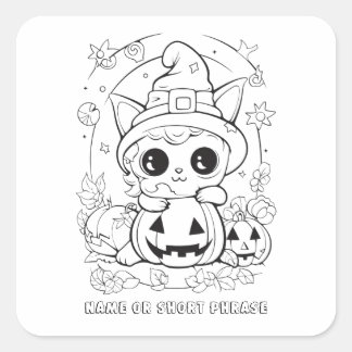 Niedliche Halloween Kitenfarbe Quadratischer Aufkleber