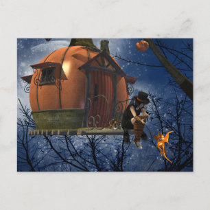 Niedliche Halloween-Kreaturenbegegnung Feiertagspostkarte