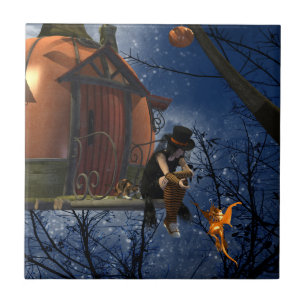 Niedliche Halloween-Kreaturenbegegnung Fliese
