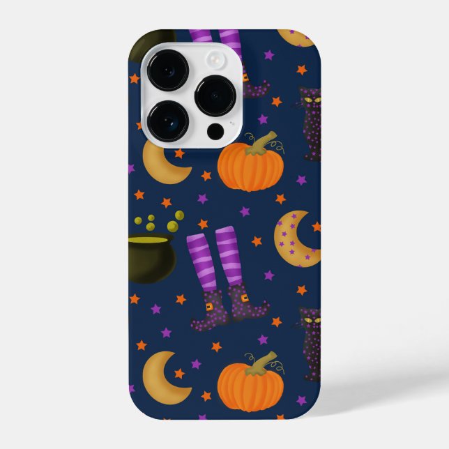 Niedliche Halloween-Kürbis, Katzen und Monde iPhone 14 Pro Hülle (Rückseite)