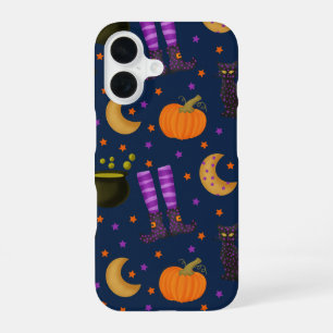 Niedliche Halloween-Kürbis, Katzen und Monde iPhone 16 Hülle