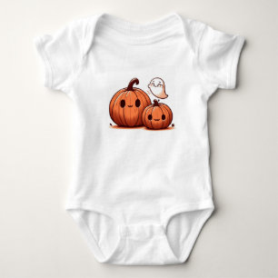 Niedliche Halloween-Kürbis und Geist in Wasserfarb Baby Strampler
