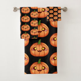 Niedliche Halloween-Kürbislaterne Badhandtuch Set