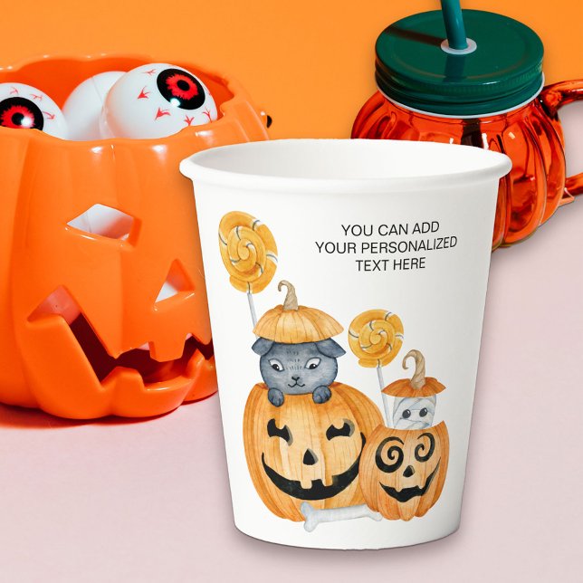Niedliche Halloween Kürbislaterne Pumpkins und Can Pappbecher (Cute carved pumpkin Halloween party cups)