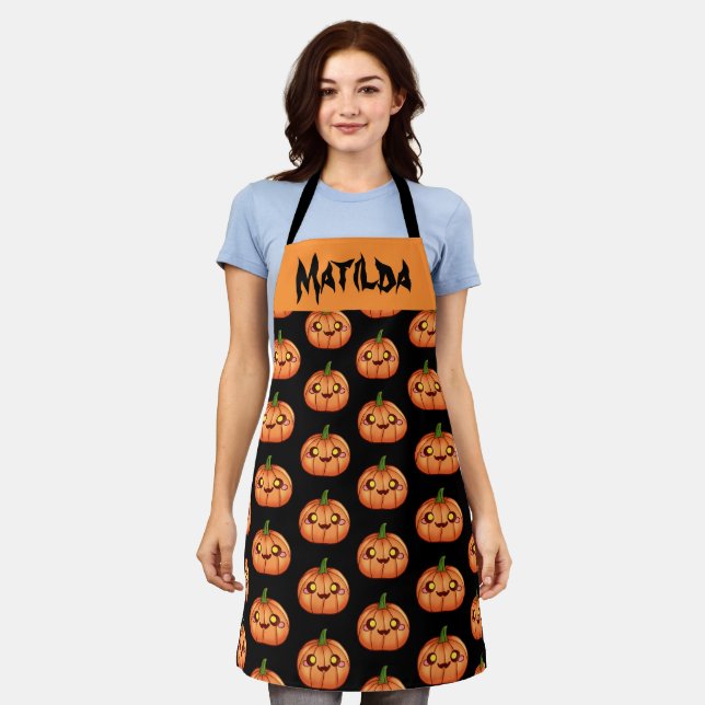 Niedliche Halloween-Kürbislaterne Schürze (Getragen)