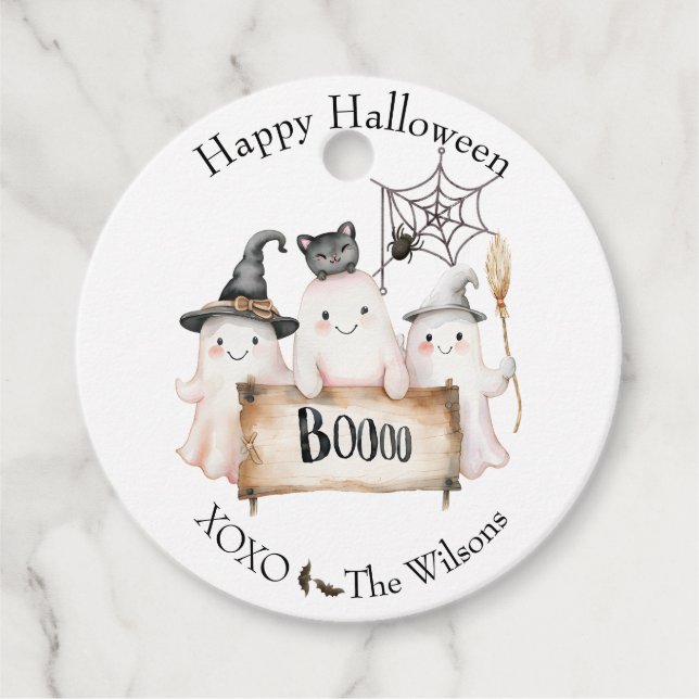 Niedliche Halloween-Liebesmarken mit Hexenhut, Pum Geschenkanhänger (Vorderseite)