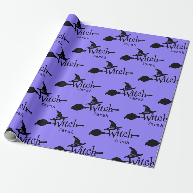 Niedliche Halloween-Lila-Hexe Geschenkpapier (Ungerollt)