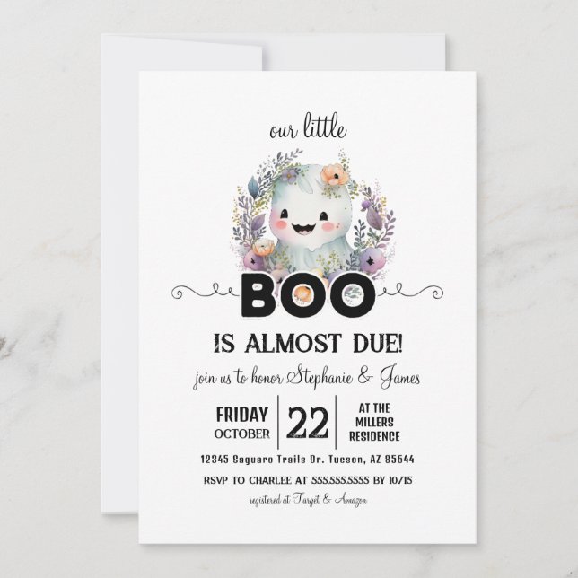 Niedliche Halloween Little Boo Baby Dusche Einladu Einladung (Vorderseite)