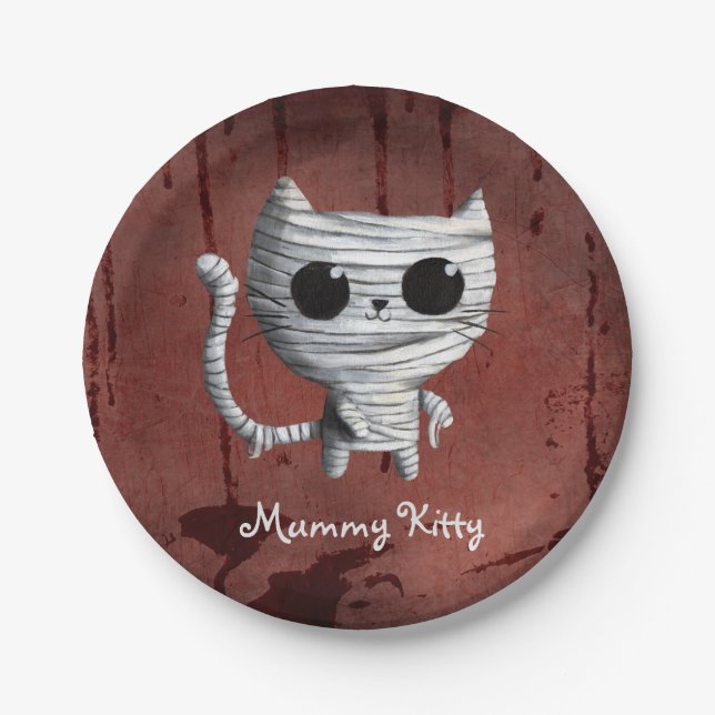 Niedliche Halloween-Mama-Katze Pappteller (Vorderseite)