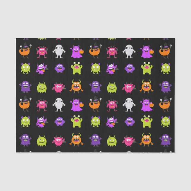 Niedliche Halloween-Monster auf schwarz Seidenpapier (Vorderseite)