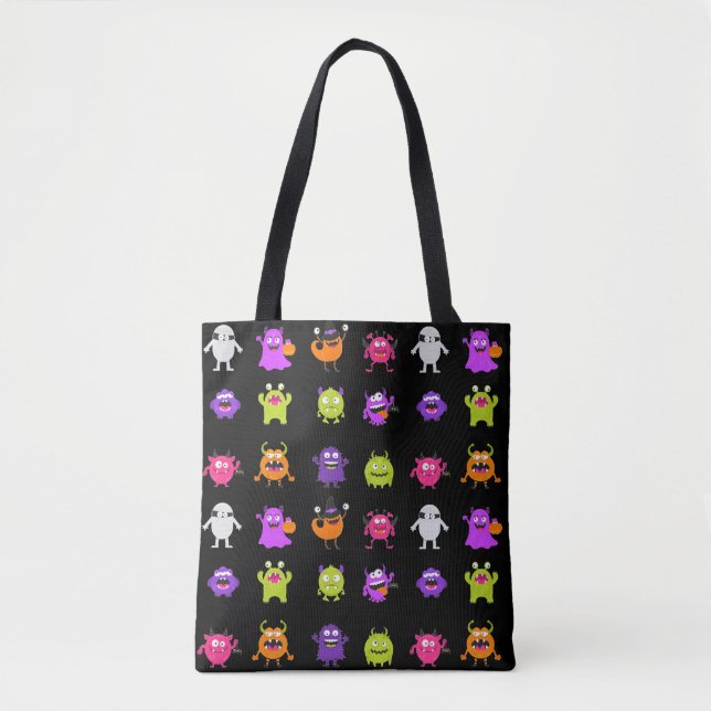 Niedliche Halloween-Monster auf schwarz Tasche (Vorderseite)