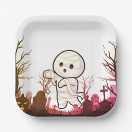 Niedliche Halloween Mummy in Spooky Graveyard - Fu Pappteller