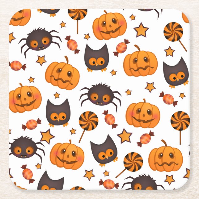 Niedliche Halloween-Muster-Illustration Rechteckiger Pappuntersetzer (Vorderseite)