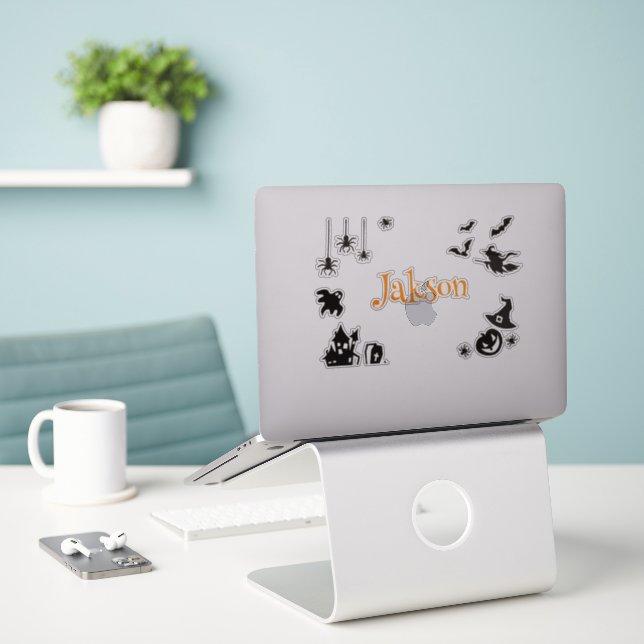 Niedliche Halloween-Namenaufkleber - Personalisier Aufkleber (Laptop auf Schreibtisch)