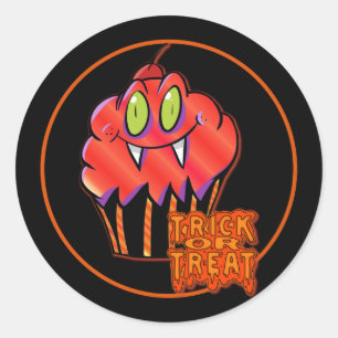Niedliche Halloween Orange Vampire Cupcake Sticker