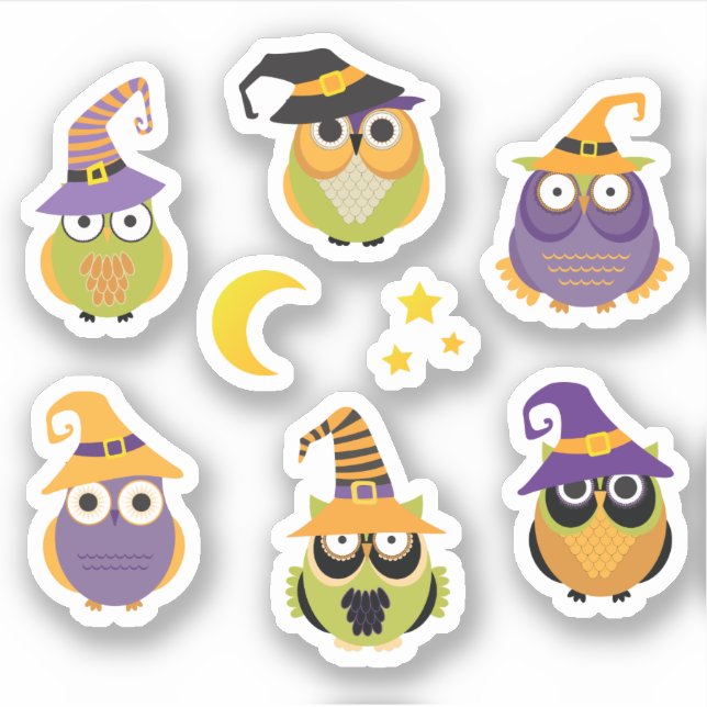 Niedliche Halloween-Owl-Hexen Aufkleber (Vorderseite)