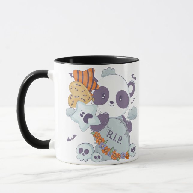 Niedliche Halloween Panda RIP Grave Skull Hallowee Tasse (Links)