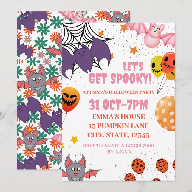 Niedliche Halloween-Party Einladung (Vorne/Hinten)