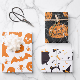 Niedliche Halloween-Pattern Kürbiskröten Geschenkpapier Set
