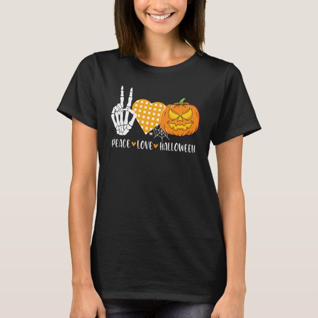 Niedliche Halloween Peace Liebe und Gnome Fall Gir T-Shirt (Vorderseite)