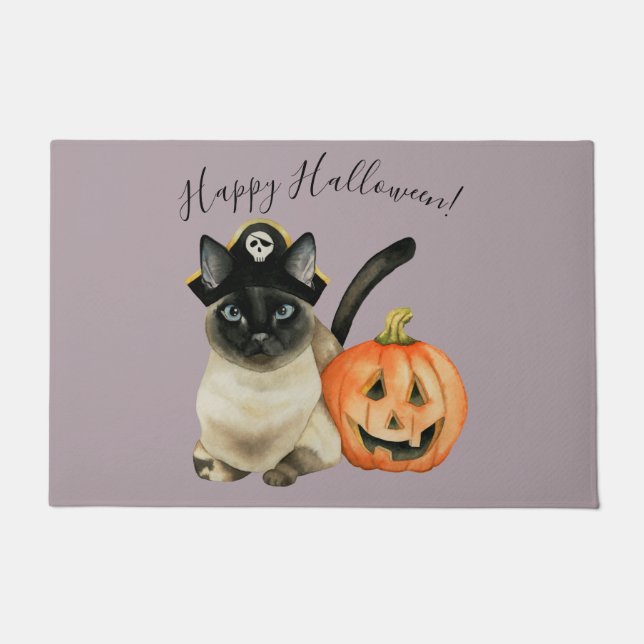 Niedliche Halloween-Piraten-Katze mit Jack O Fußmatte (Vorderseite)