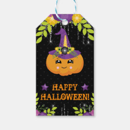 Niedliche Halloween Pumpkin Floral Geschenkanhänger