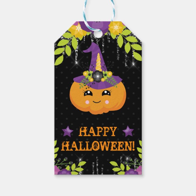 Niedliche Halloween Pumpkin Floral Geschenkanhänger (Vorderseite)