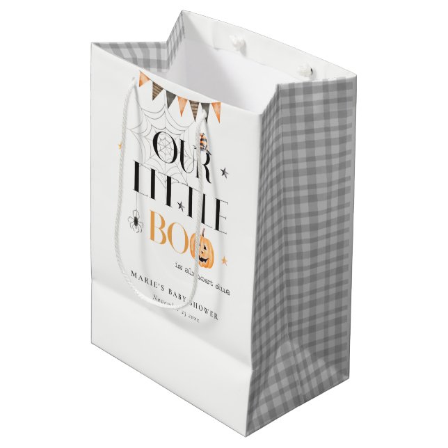 Niedliche Halloween Pumpkin Little Boo Baby Dusche Mittlere Geschenktüte (Vorderseite Schrägansicht)