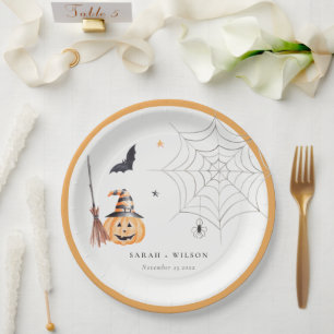 Niedliche Halloween Pumpkin Spiderweb Spooky Weddi Pappteller