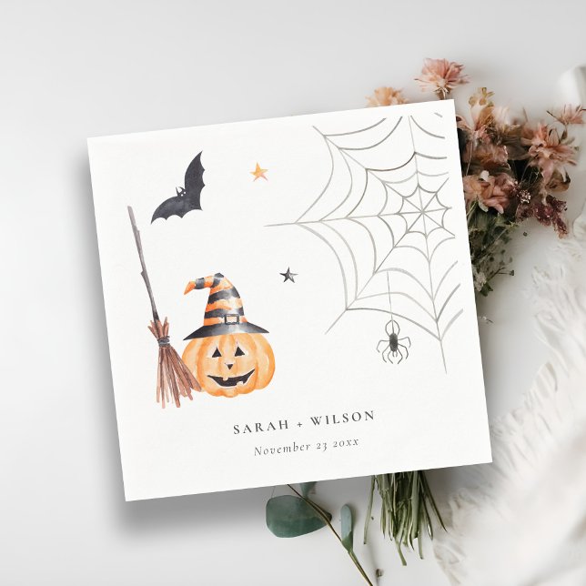 Niedliche Halloween Pumpkin Spiderweb Spooky Weddi Serviette (Von Creator hochgeladen)