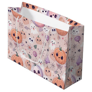 Niedliche Halloween Pumpkins & Ghosts auf rosa Nah Große Geschenktüte