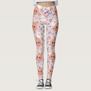 Niedliche Halloween Pumpkins & Ghosts auf rosa Nah Leggings