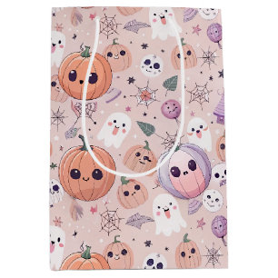 Niedliche Halloween Pumpkins & Ghosts auf rosa Nah Mittlere Geschenktüte
