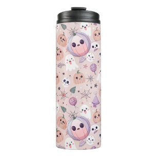 Niedliche Halloween Pumpkins & Ghosts auf rosa Nah Thermosbecher