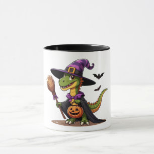 Niedliche Halloween Raptor/Dinosaurier Hexe Tasse