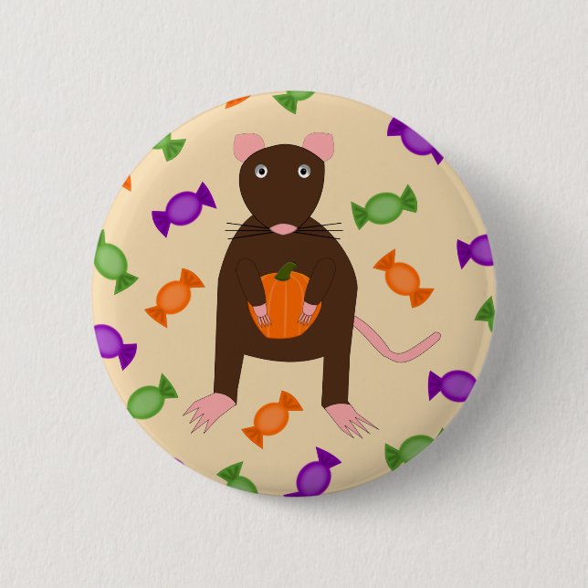 Niedliche Halloween-Rat und Pumpkin Button (Vorderseite)