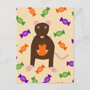 Niedliche Halloween-Rat und Pumpkin Postkarte