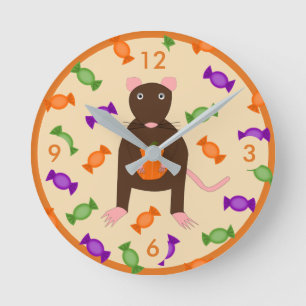 Niedliche Halloween-Rat und Pumpkin Runde Wanduhr
