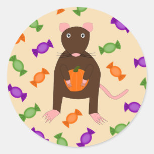 Niedliche Halloween-Rat und Pumpkin Runder Aufkleber