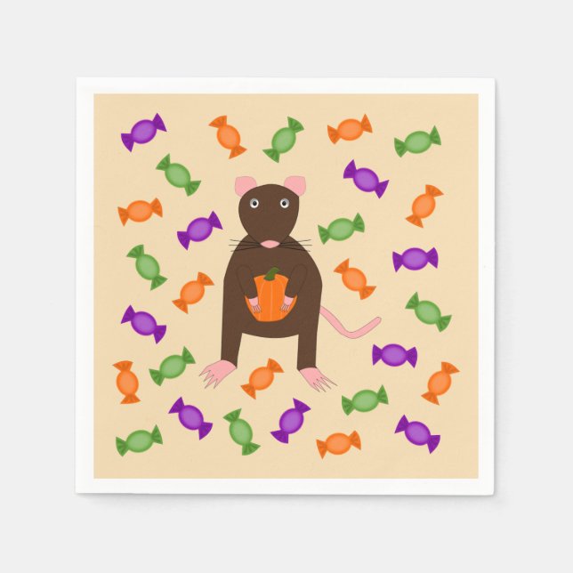 Niedliche Halloween-Rat und Pumpkin Serviette (Vorderseite)