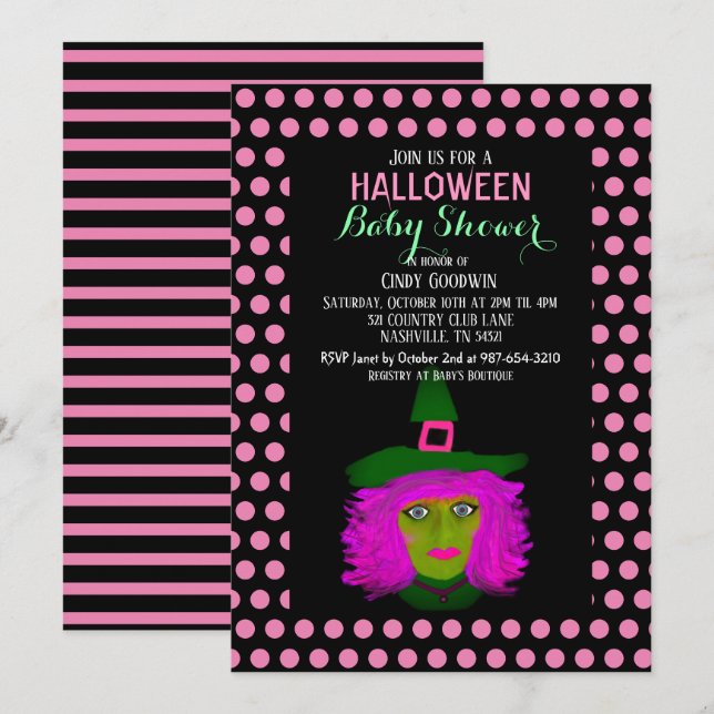 Niedliche Halloween-Rosa-Girl-Babydusche Einladung (Vorne/Hinten)