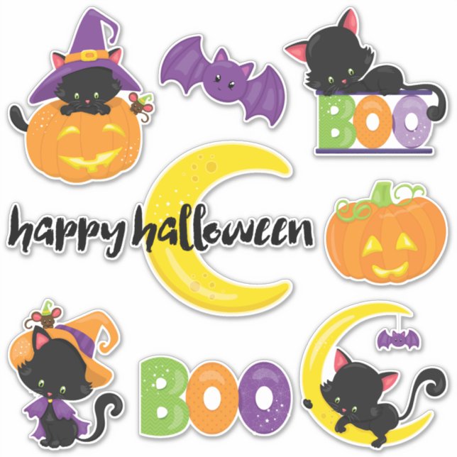 Niedliche Halloween-Schwarze Katze - Kontakt Aufkleber (Vorderseite)