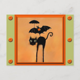Niedliche Halloween-Schwarzkatze Postkarte