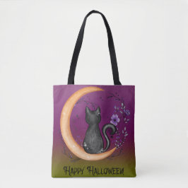 NIEDLICHE HALLOWEEN SCHWARZKATZEN MIT MONDBÜCHERN TASCHE