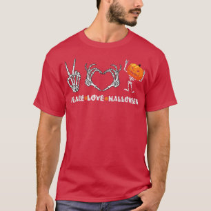 Niedliche Halloween Skeleton Peace Liebe mit Beäng T-Shirt