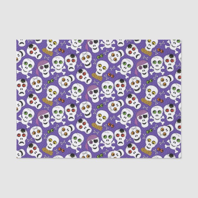 Niedliche Halloween-Skulls auf Lila Seidenpapier (Vorderseite)