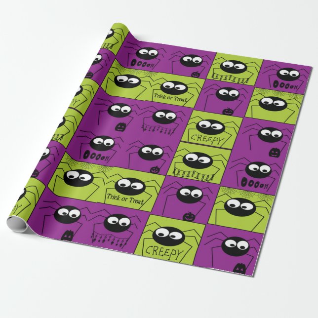 Niedliche Halloween-Spinnen Geschenkpapier (Ungerollt)