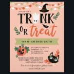 Niedliche Halloween-Stamm oder Leckerei soziale Di Flyer<br><div class="desc">Niedlicher Halloween-Stamm oder Leckerei-Flyer in einem lustigen Design mit einem Kopf-an-Kopf-Geist anstelle des U im Kofferraum,  einem glücklichen Kürbis,  einer niedlichen schwarzen Katze,  einer Fledermaus und einem Hexenhut.</div>